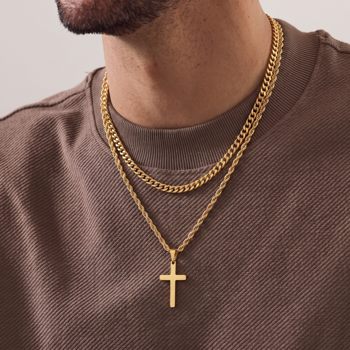 Cuban Layered Cross Necklace