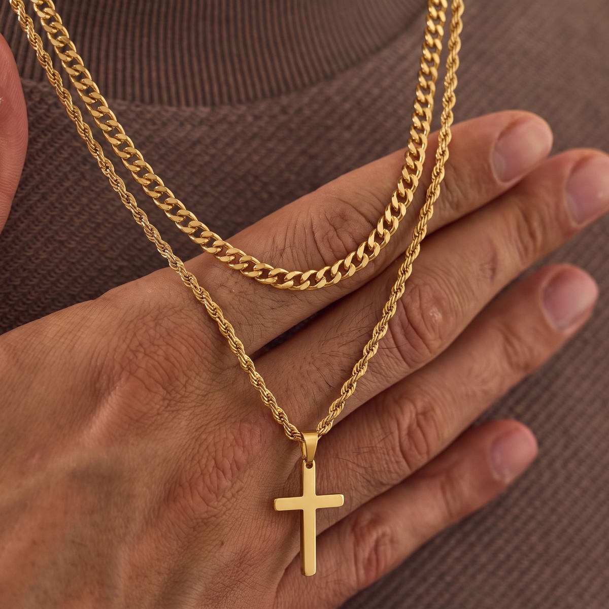 Cuban Layered Cross Necklace