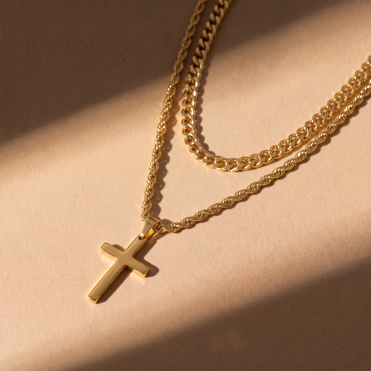 Cuban Layered Cross Necklace