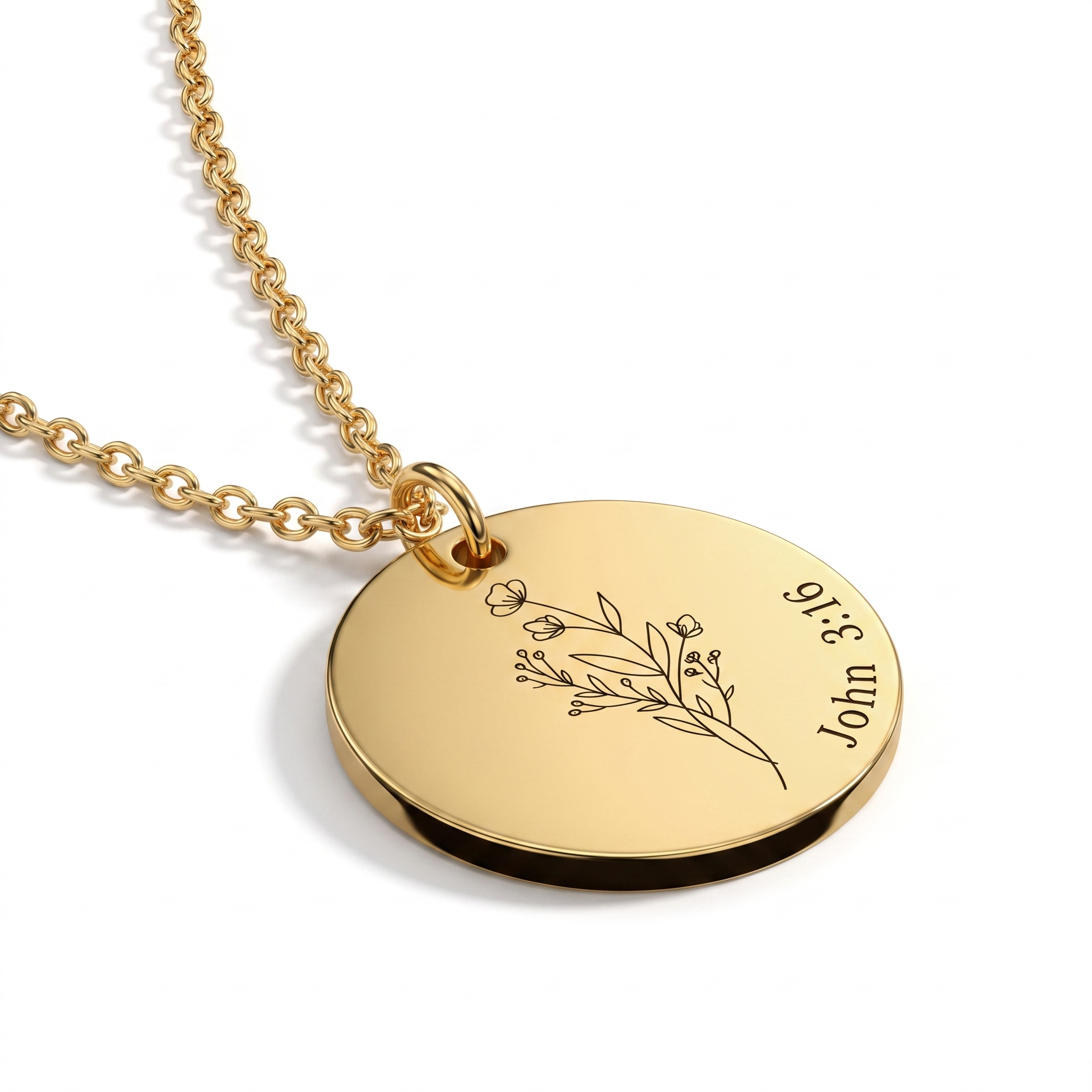 Birth Flower Engraved Necklace
