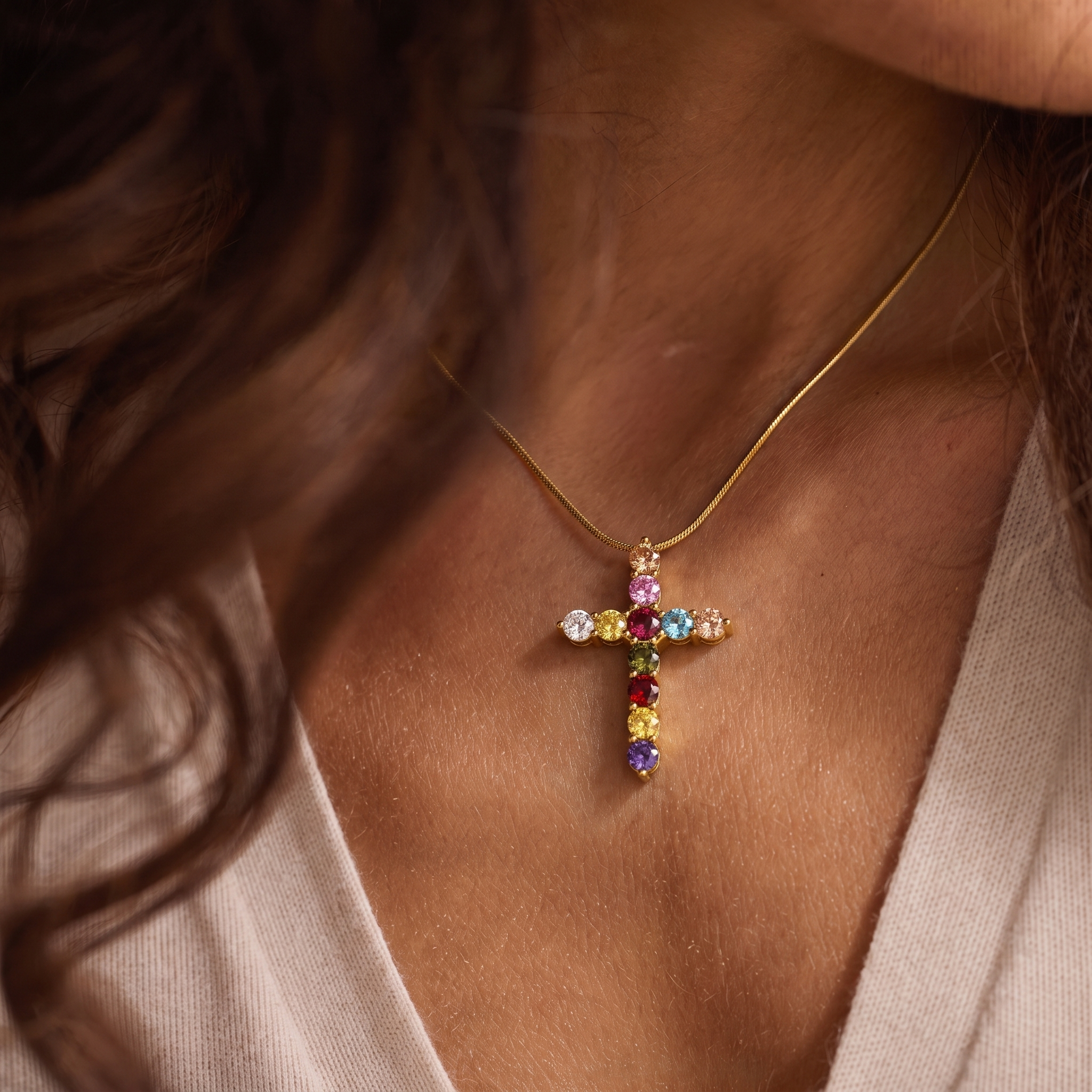 Rainbow Cross Necklace