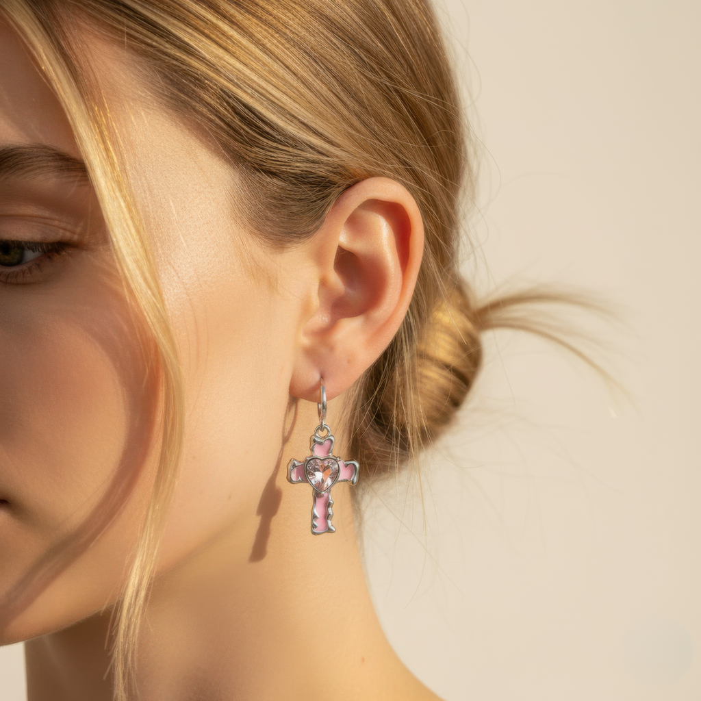 PInk Cross Hoops