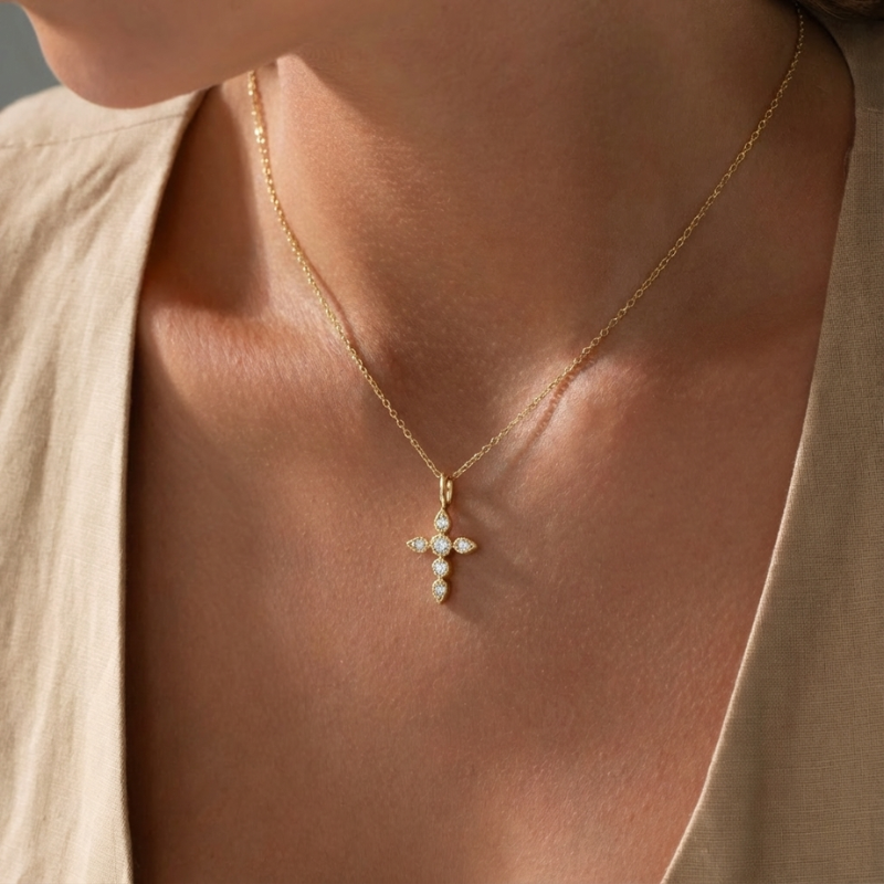 Mossanite Signature Cross Necklace