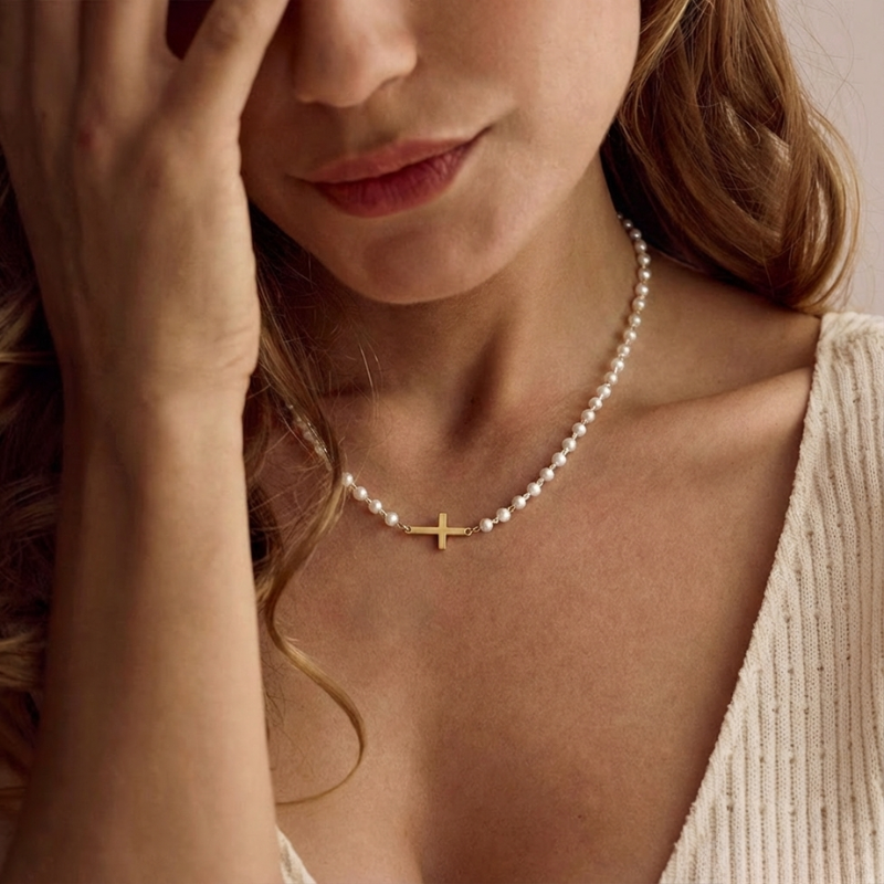 Freshwater Pearl Cross Necklace