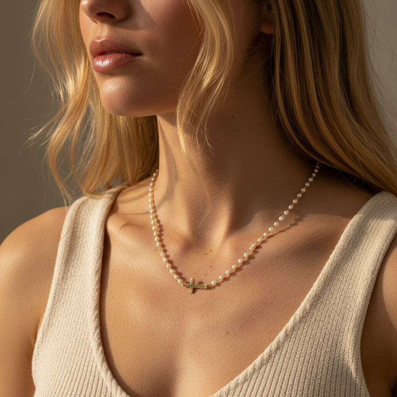 Freshwater Pearl Cross Necklace