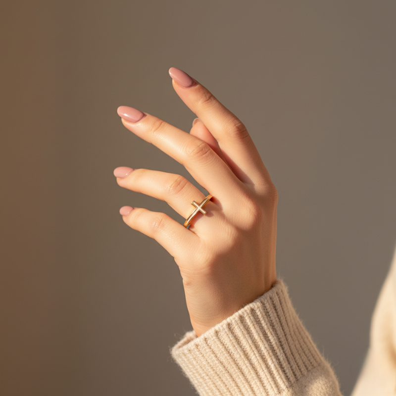 White Enamel Cross Ring