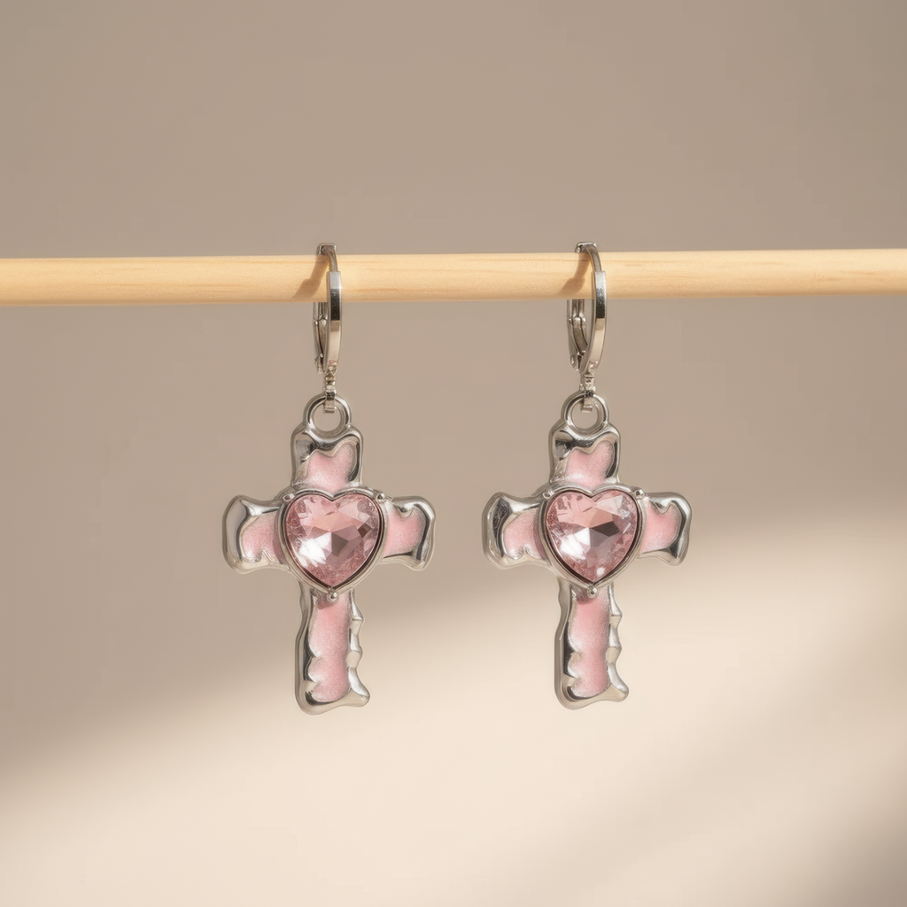 PInk Cross Hoops