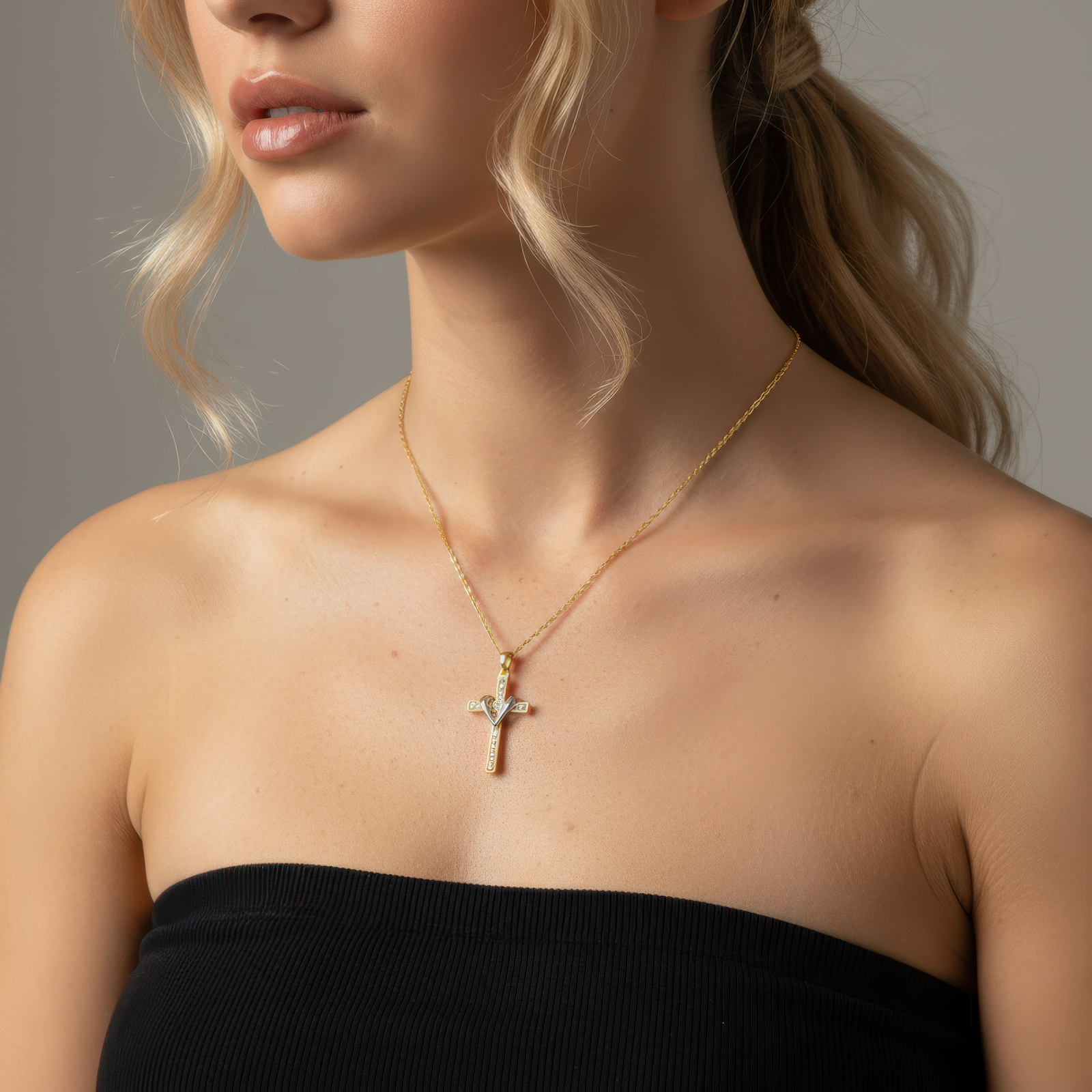 Two Tone Cross Necklace