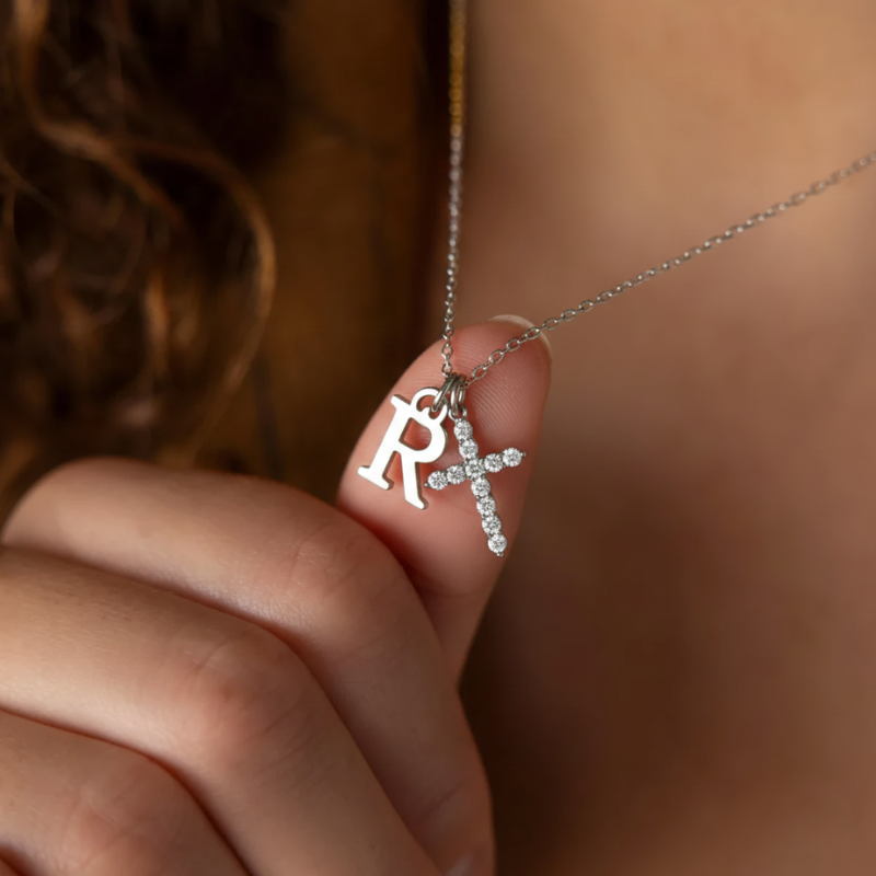Initial Crystal Cross Necklace