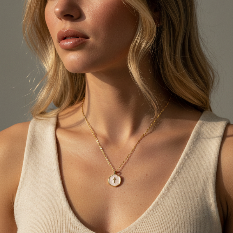 Mini Pearl Cross Necklace