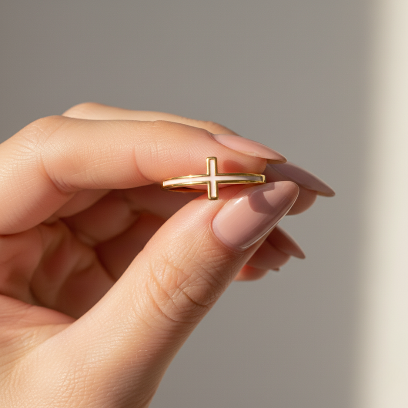 White Enamel Cross Ring