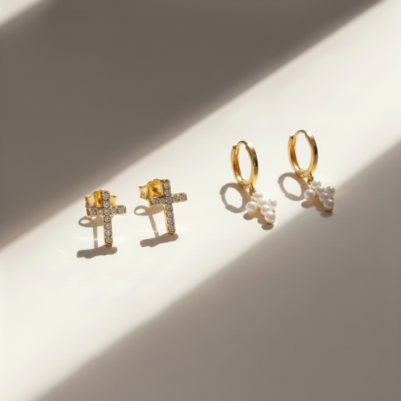 Pearl Cross Hoops