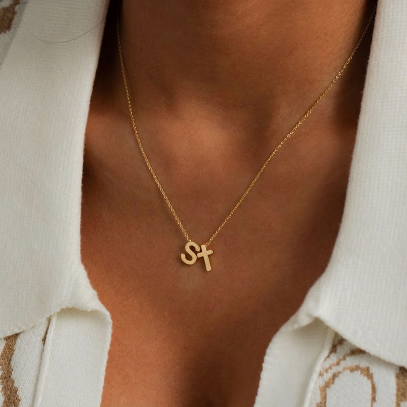 Initial Cross Necklace