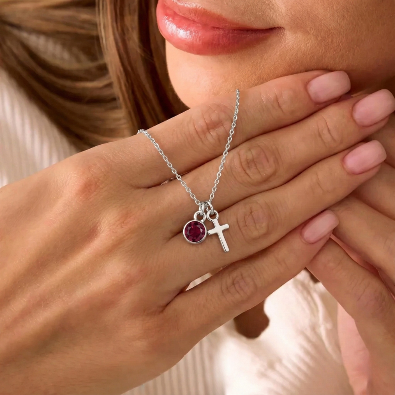 Birthstone Cross Necklace