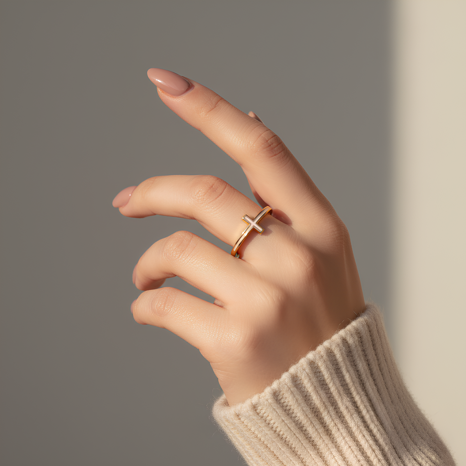 White Enamel Cross Ring