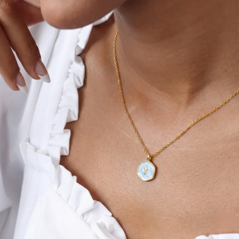 Mini Pearl Cross Necklace