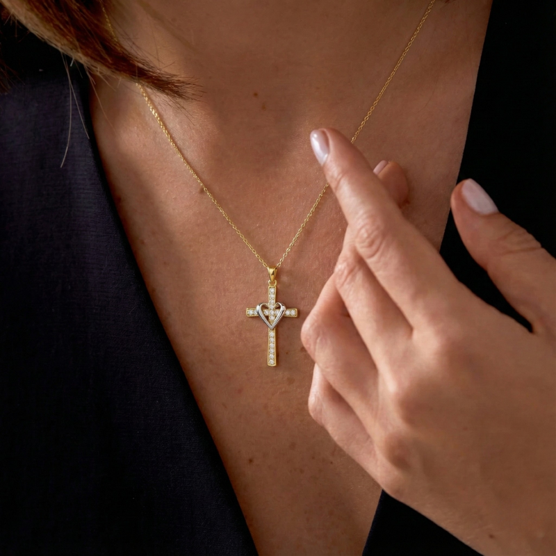 Two Tone Cross Necklace