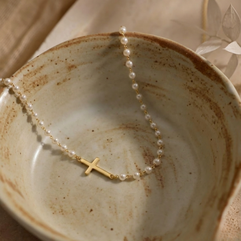 Freshwater Pearl Cross Necklace