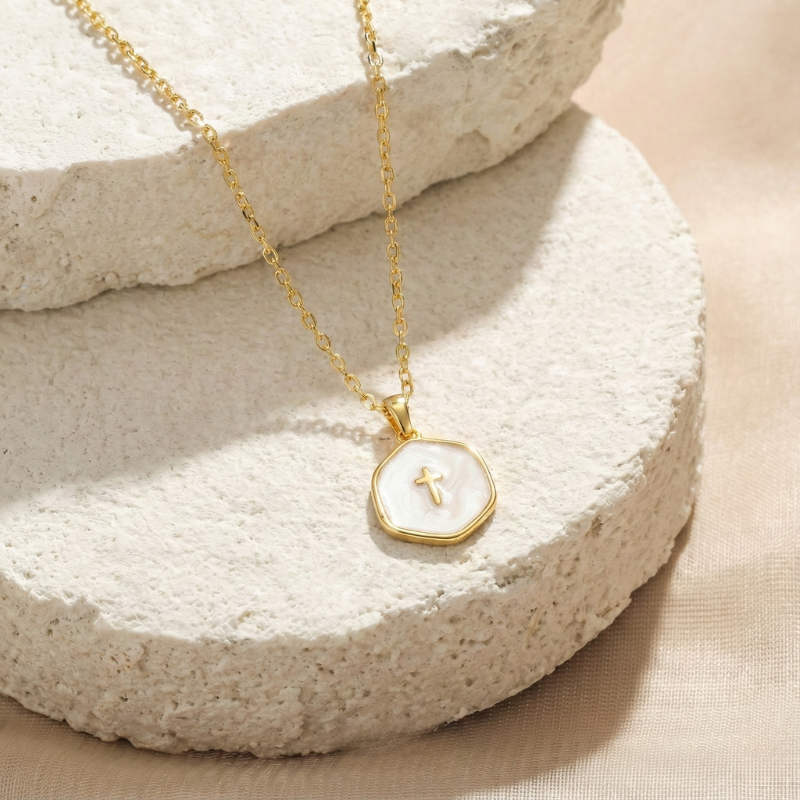 Mini Pearl Cross Necklace