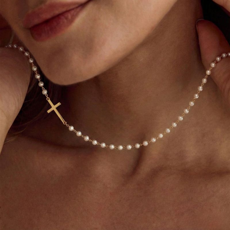 Freshwater Pearl Cross Necklace