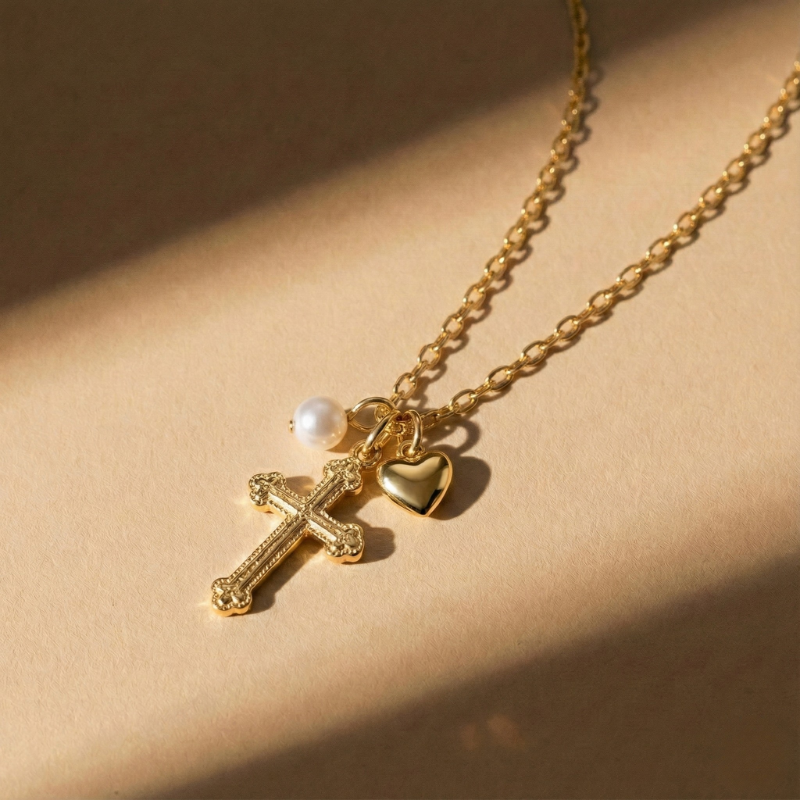 Triple Charm Cross Necklace