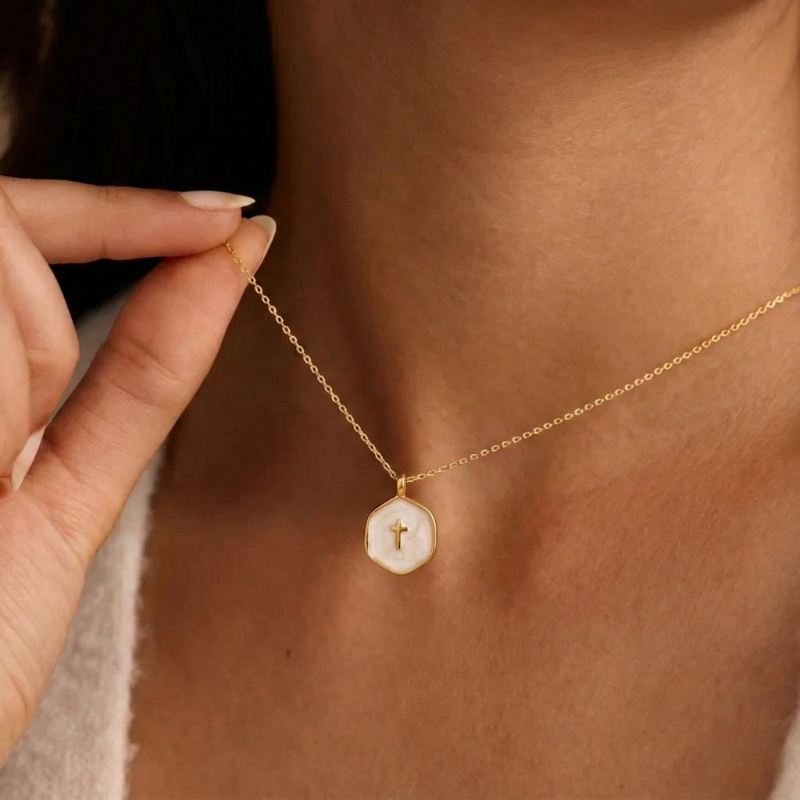 Mini Pearl Cross Necklace