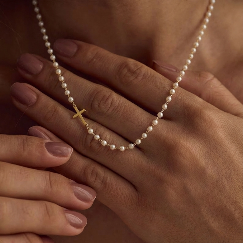 Freshwater Pearl Cross Necklace