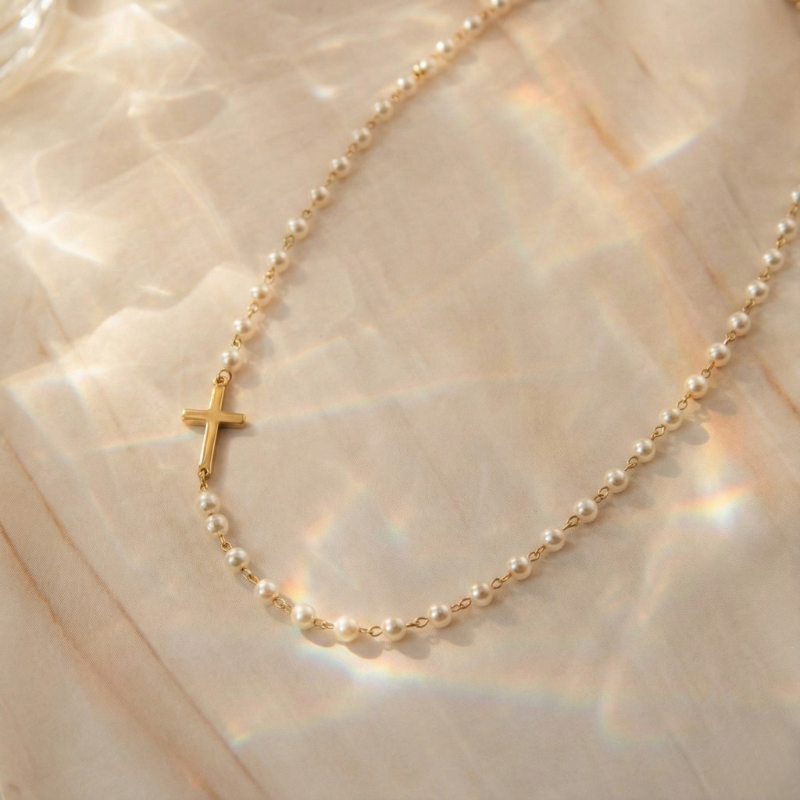 Freshwater Pearl Cross Necklace