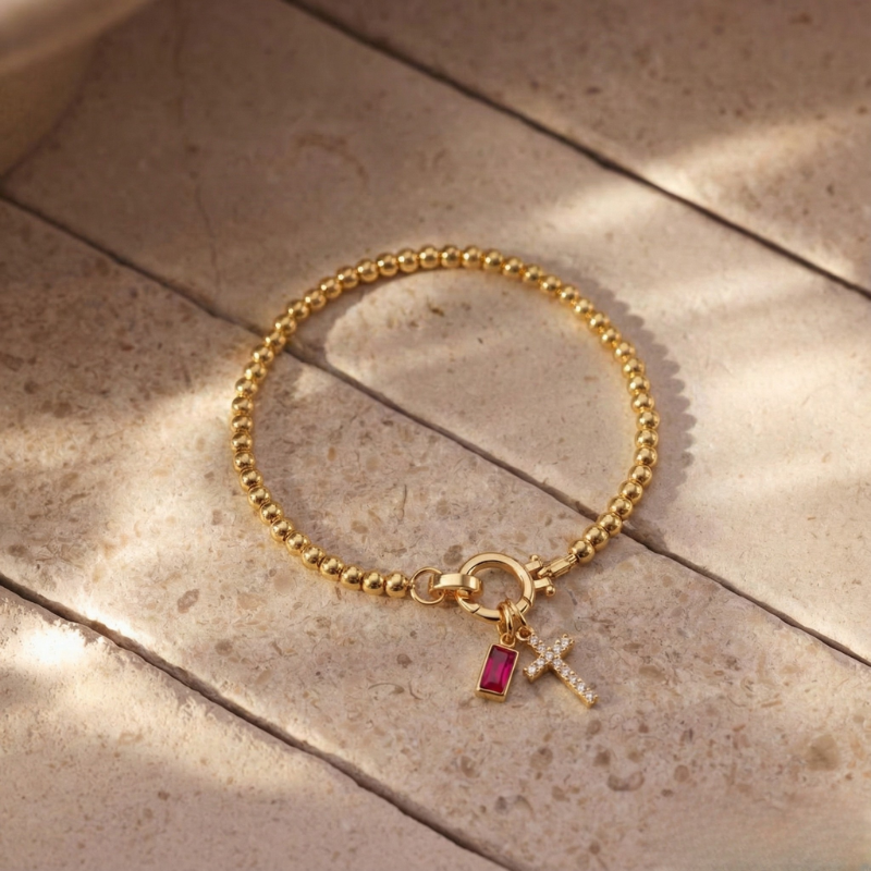 Birthstone Cross Bracelet