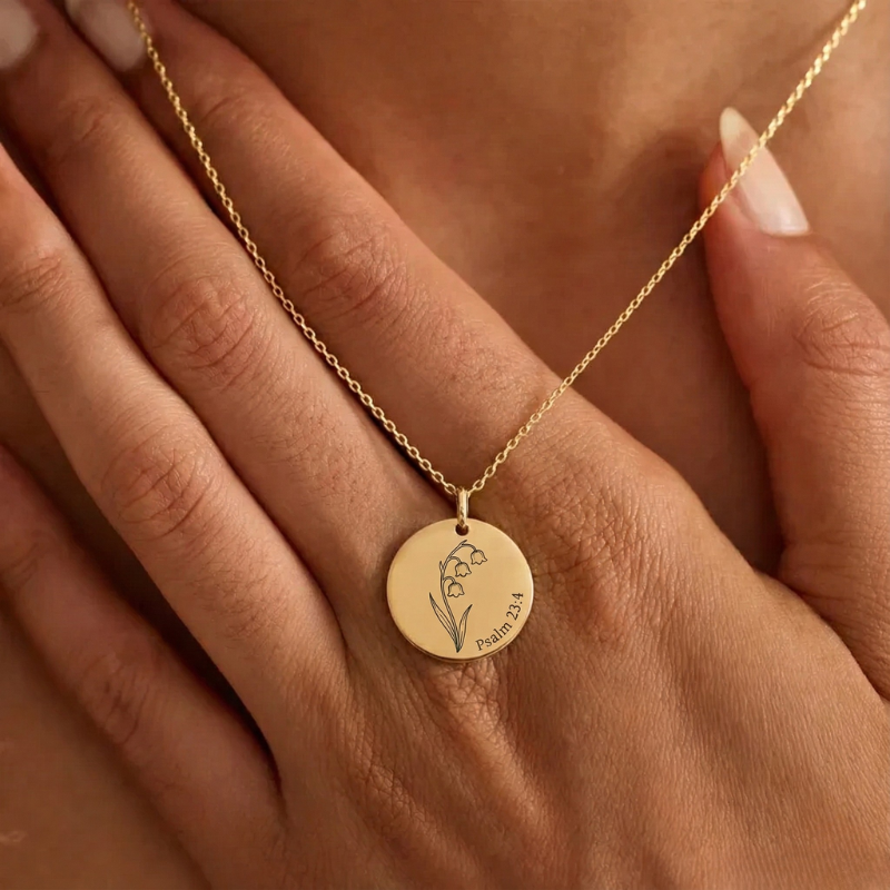 Birth Flower Engraved Necklace