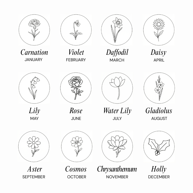 Birth Flower Engraved Necklace