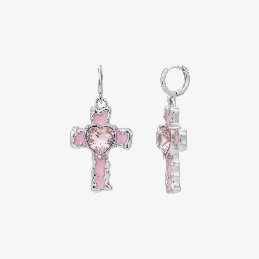 PInk Cross Hoops
