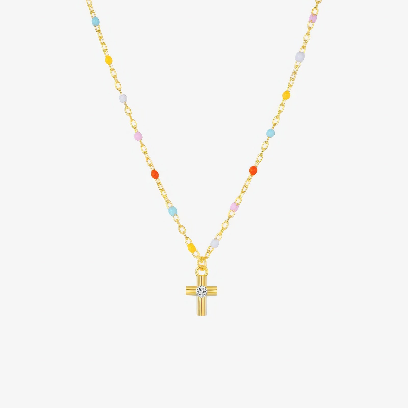 Rainbow Bead Cross Necklace