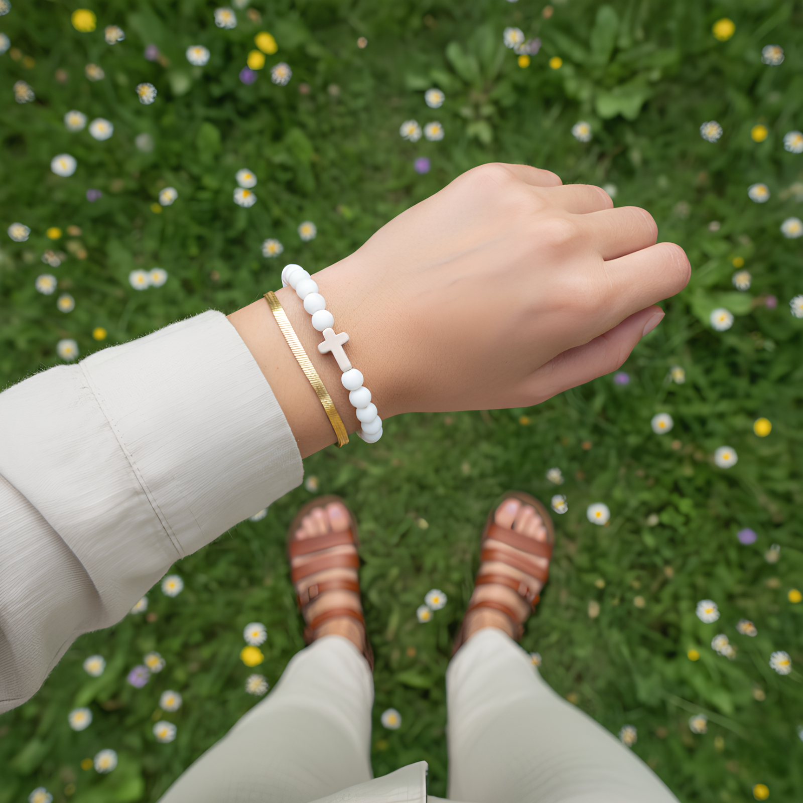 White Cross Bracelet