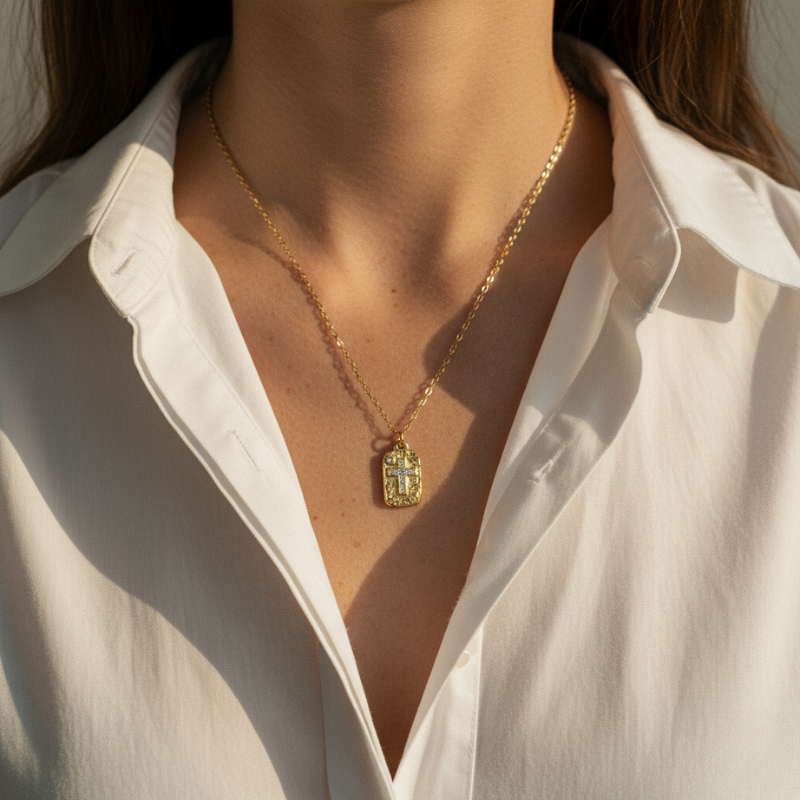 Textured Cross Necklace