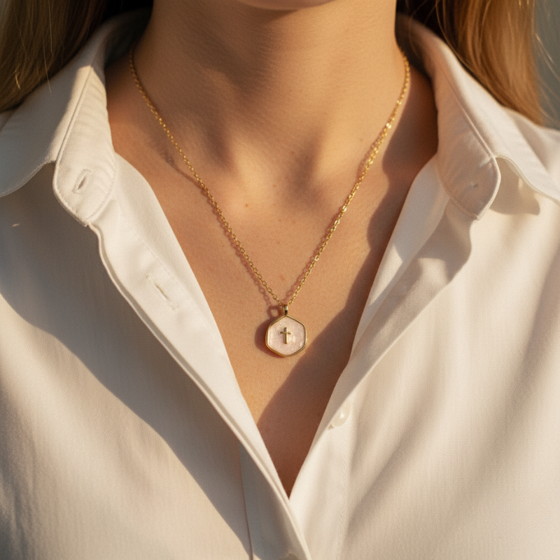 Mini Pearl Cross Necklace