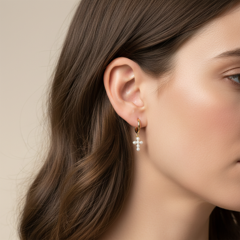 Pearl Cross Hoops