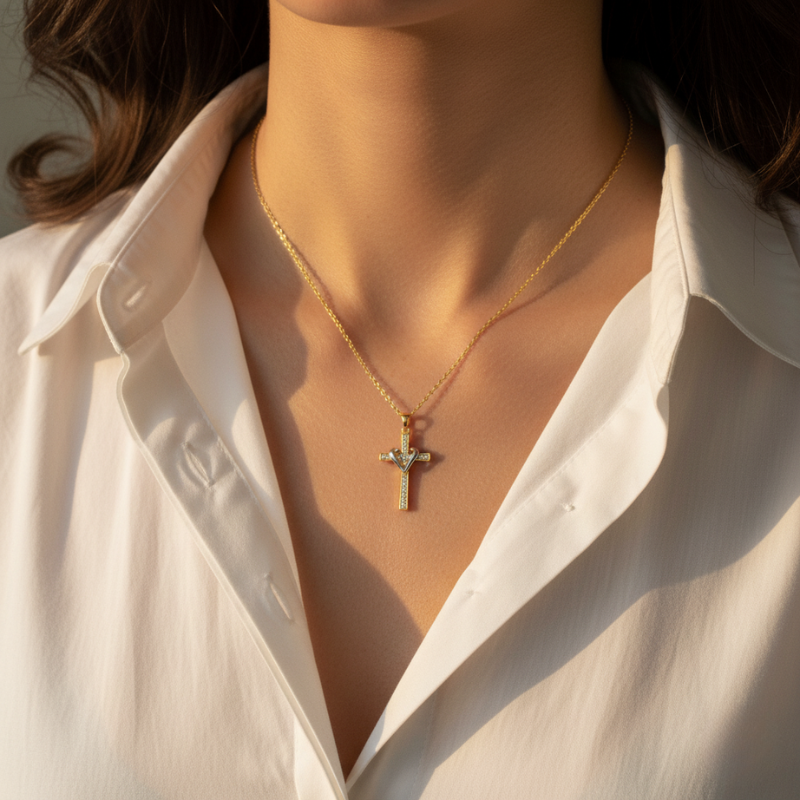 Two Tone Cross Necklace