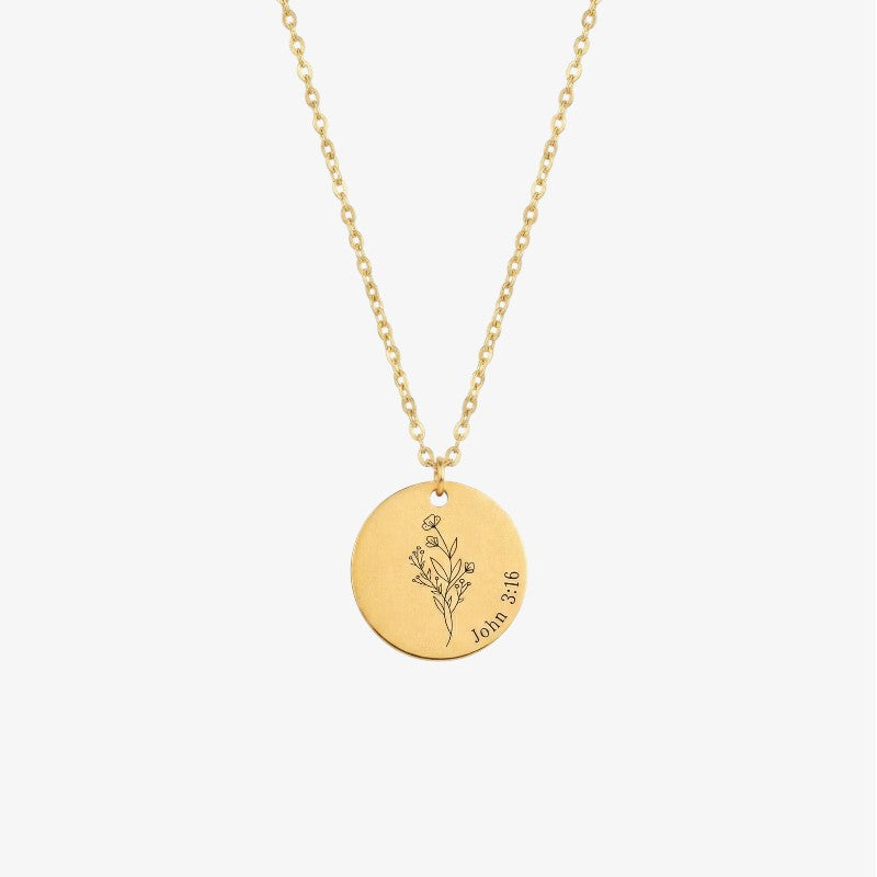 Birth Flower Engraved Necklace