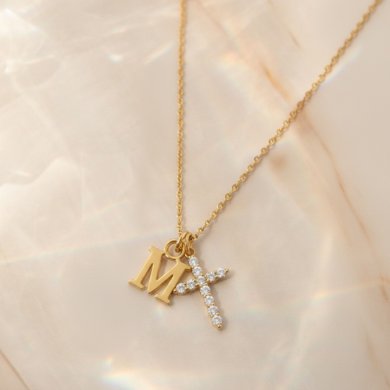 Initial Crystal Cross Necklace