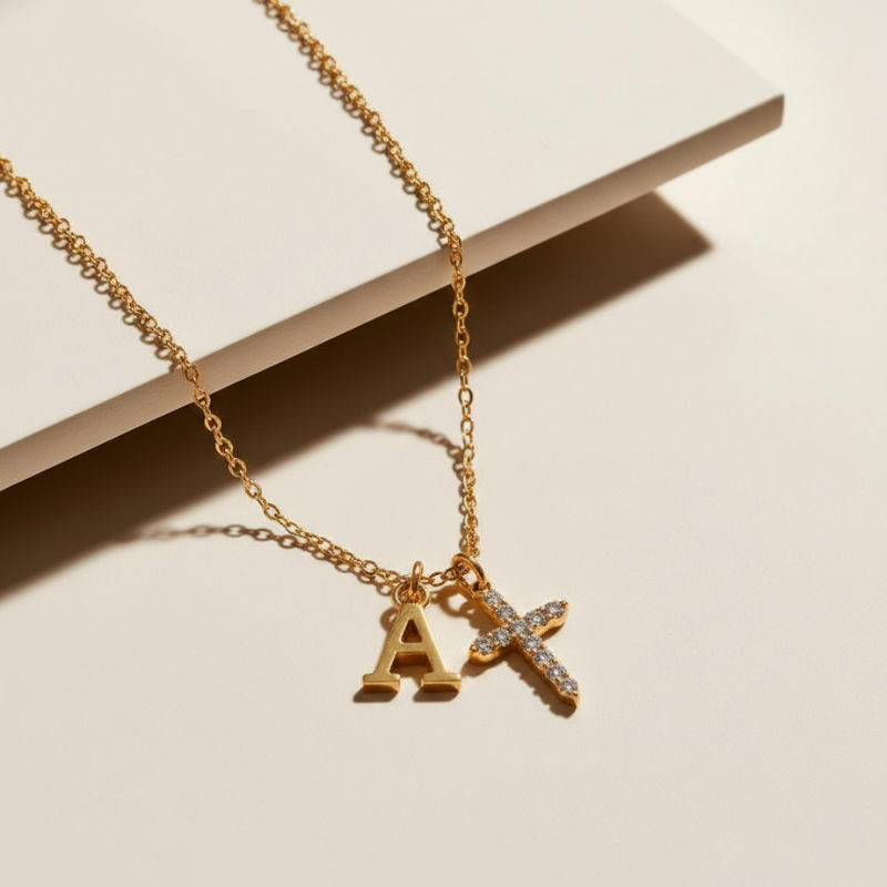Initial Crystal Cross Necklace
