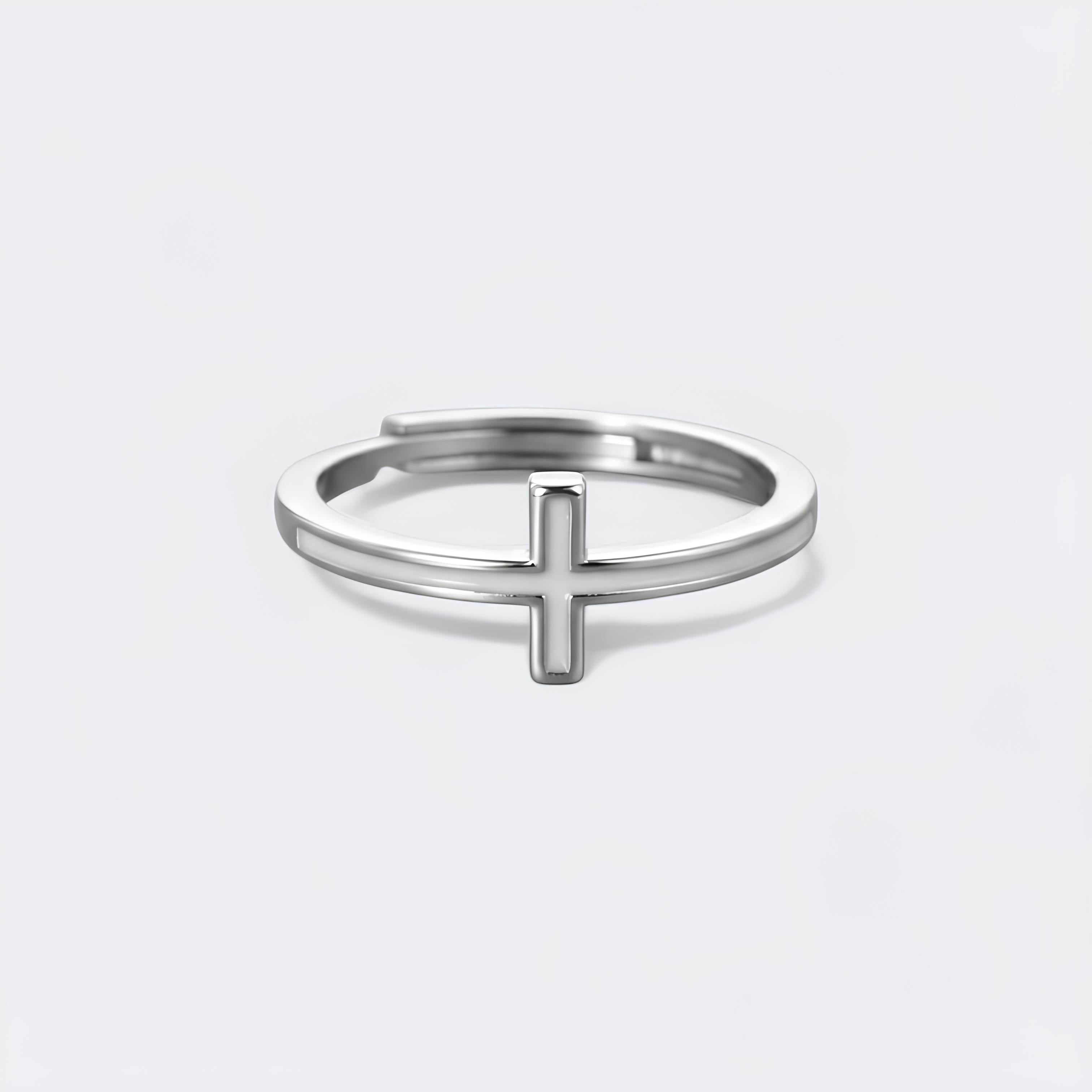 White Enamel Cross Ring