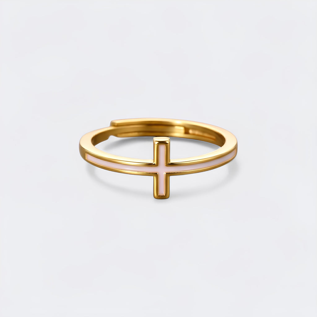 White Enamel Cross Ring