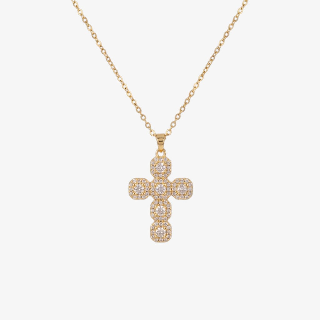 Crystal Cluster Cross Necklace