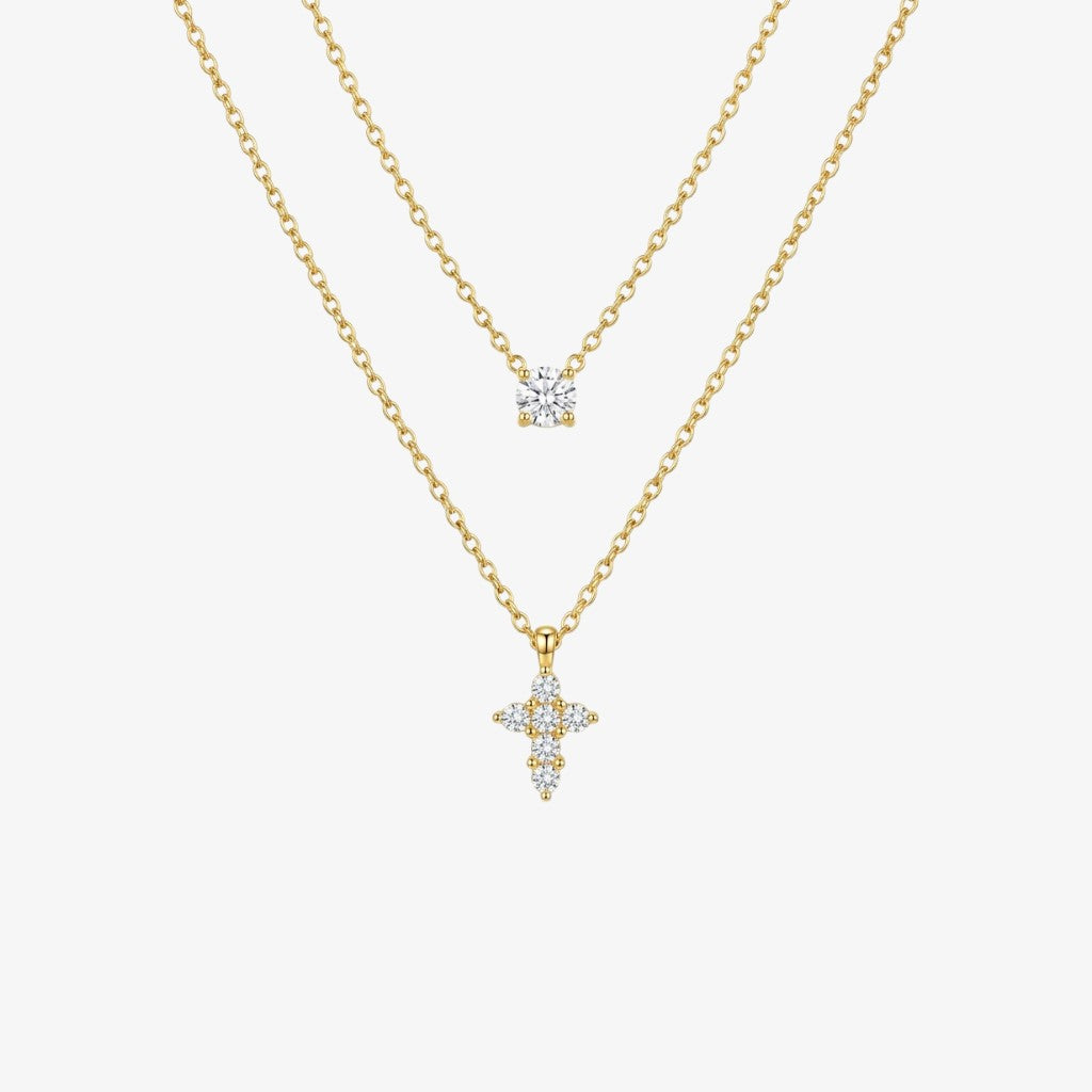Crystal Cross Layered Necklace