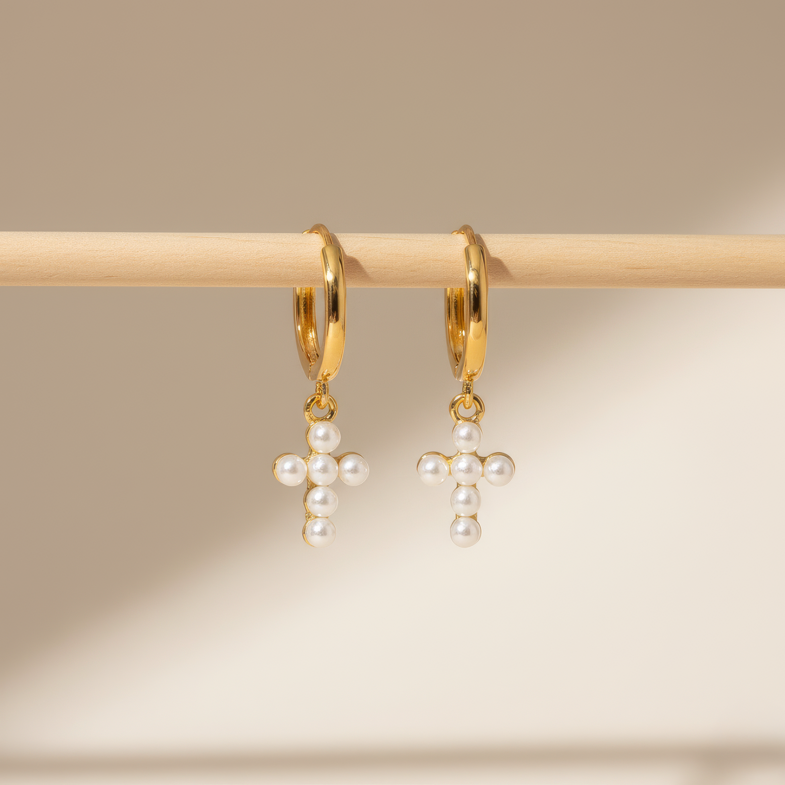 Pearl Cross Hoops