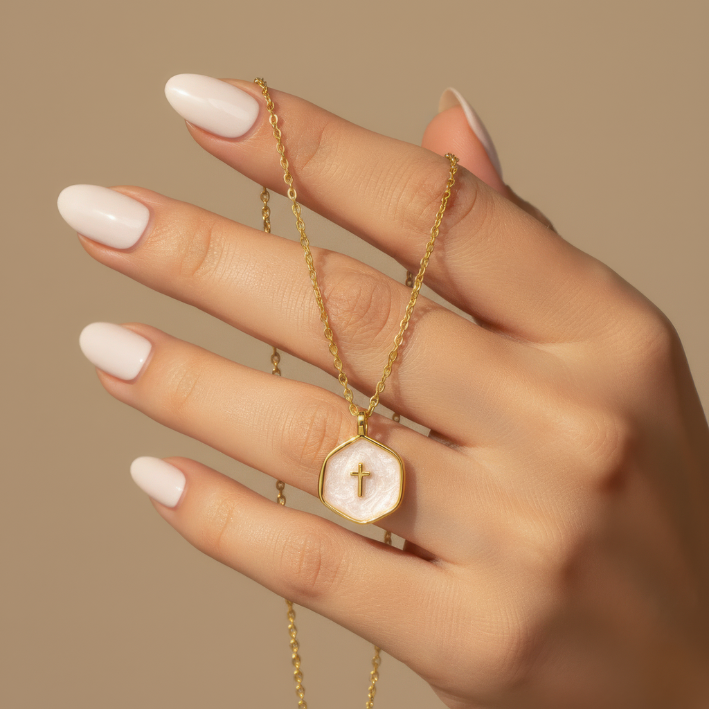 Mini Pearl Cross Necklace