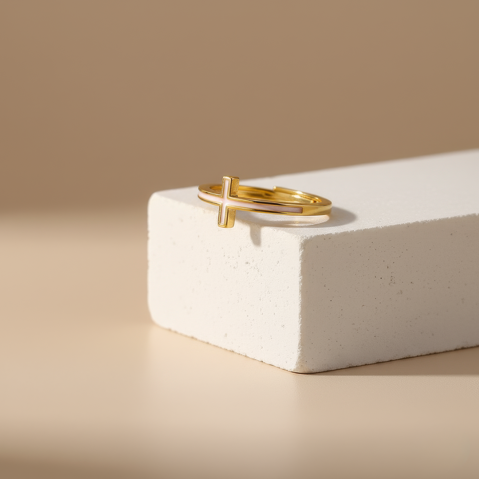 White Enamel Cross Ring