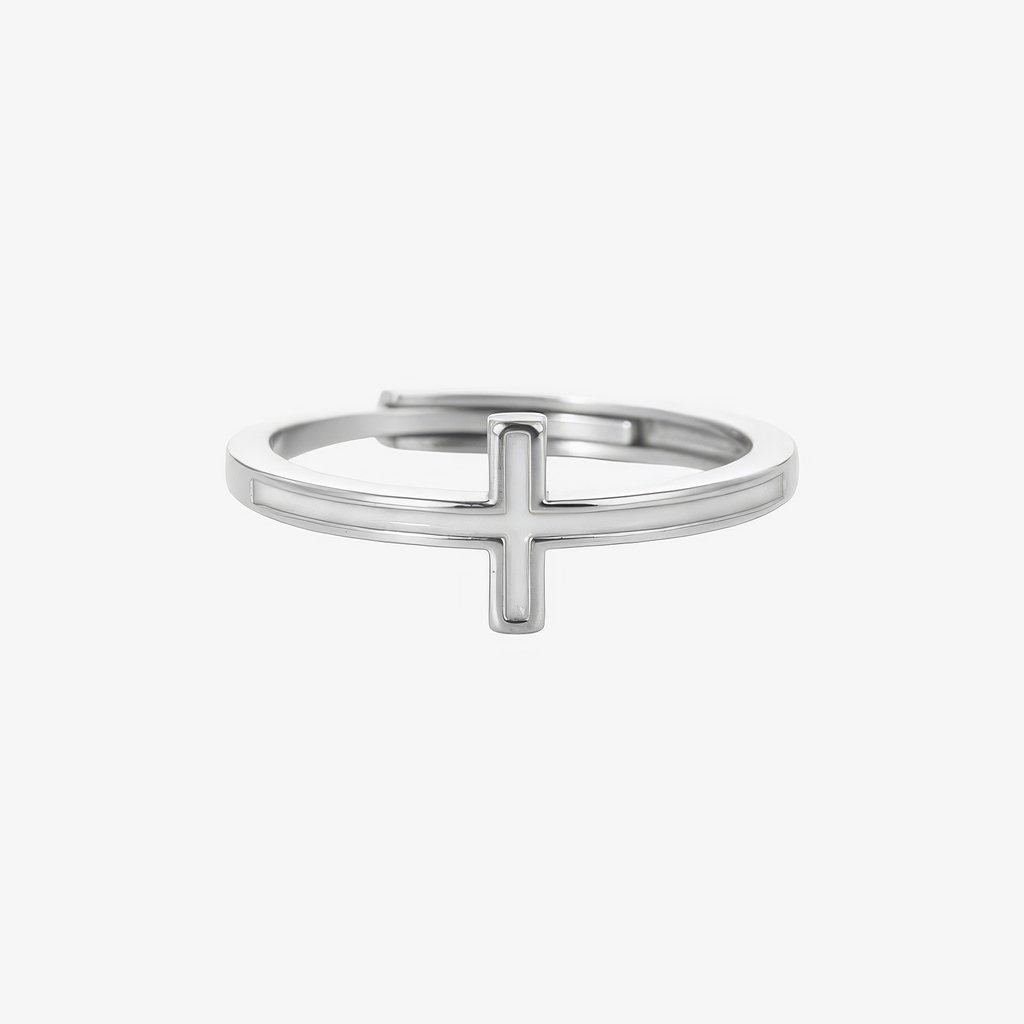 White Enamel Cross Ring