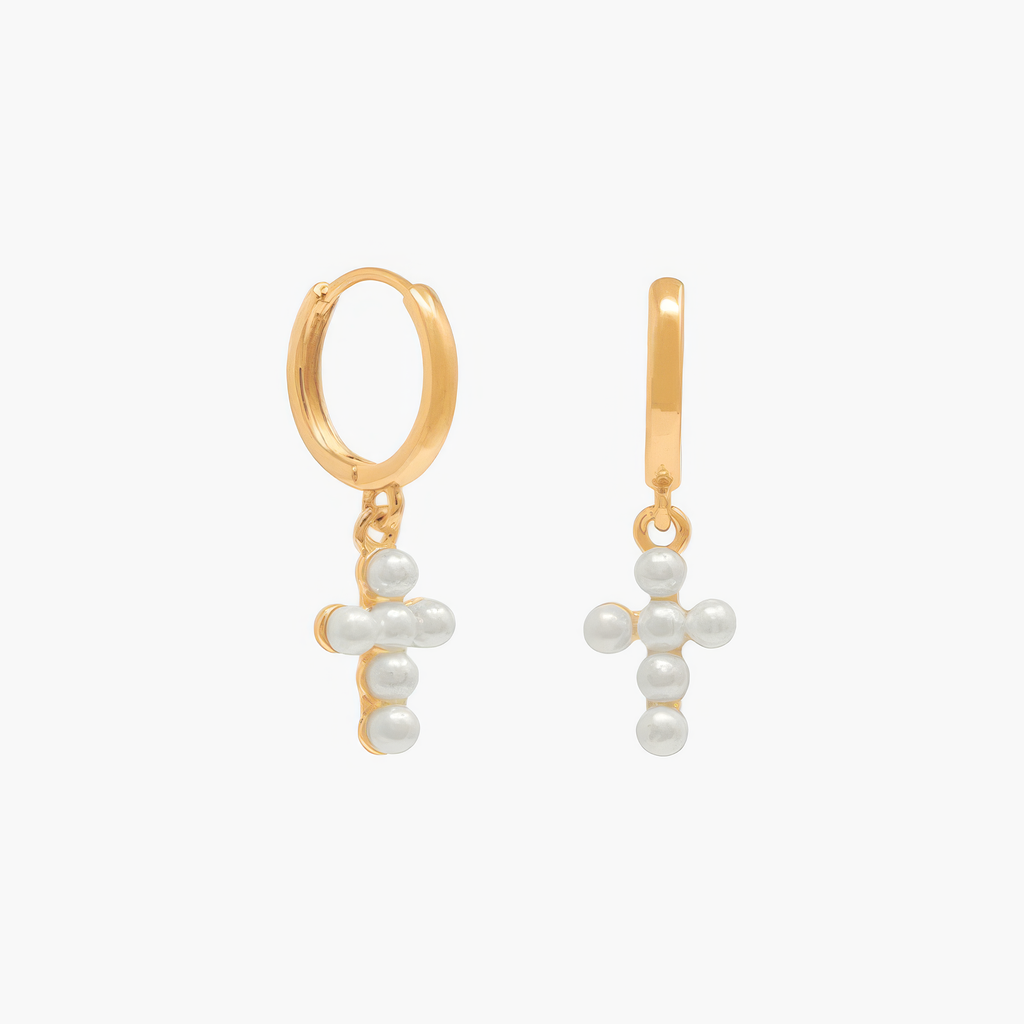 Pearl Cross Hoops